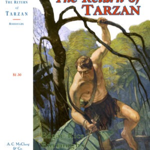 Tarzan climbs through the trees with a bow and arrow at the ready.